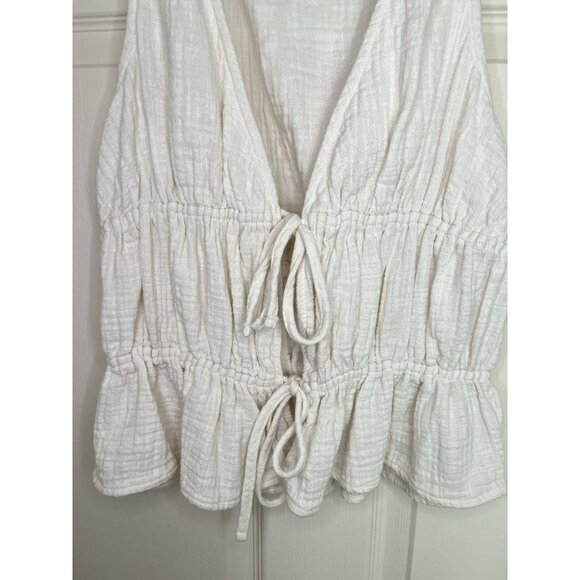 Aerie Tie Front Tank Top Natural Medium 100% Cotton - Picture 2 of 5